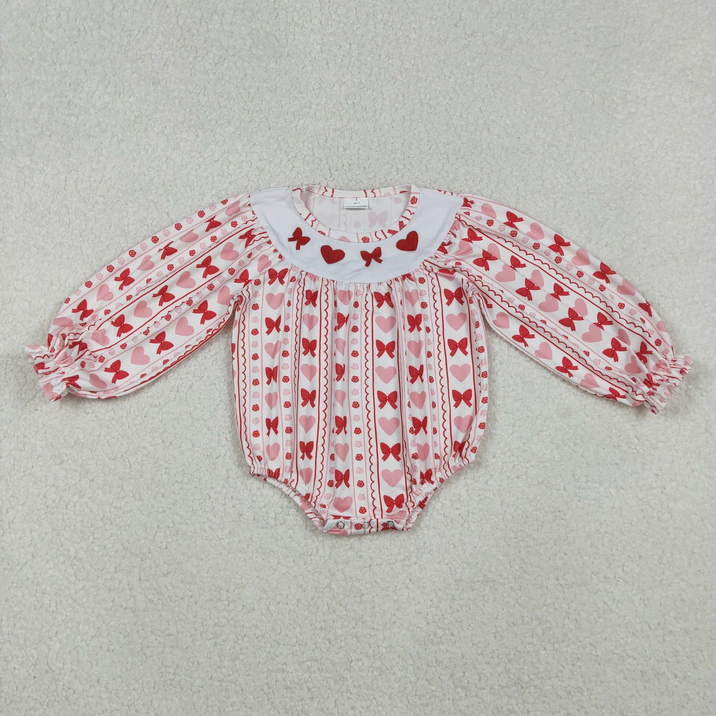 Sibling Baby Girls Embroidery Hearts Bows Tunic Ruffle Pants Knee Length Dress Ruffle Rompers