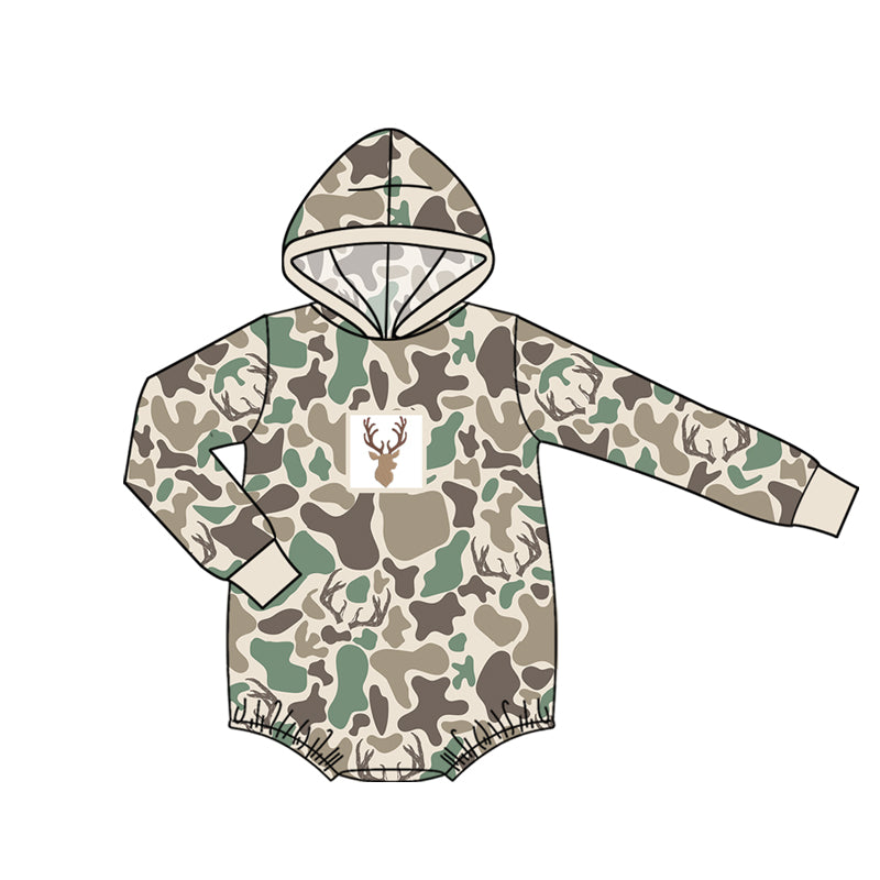 4.15 LR2997 Preorder Deer Green Brown Camo Print Baby Hoodie Romper