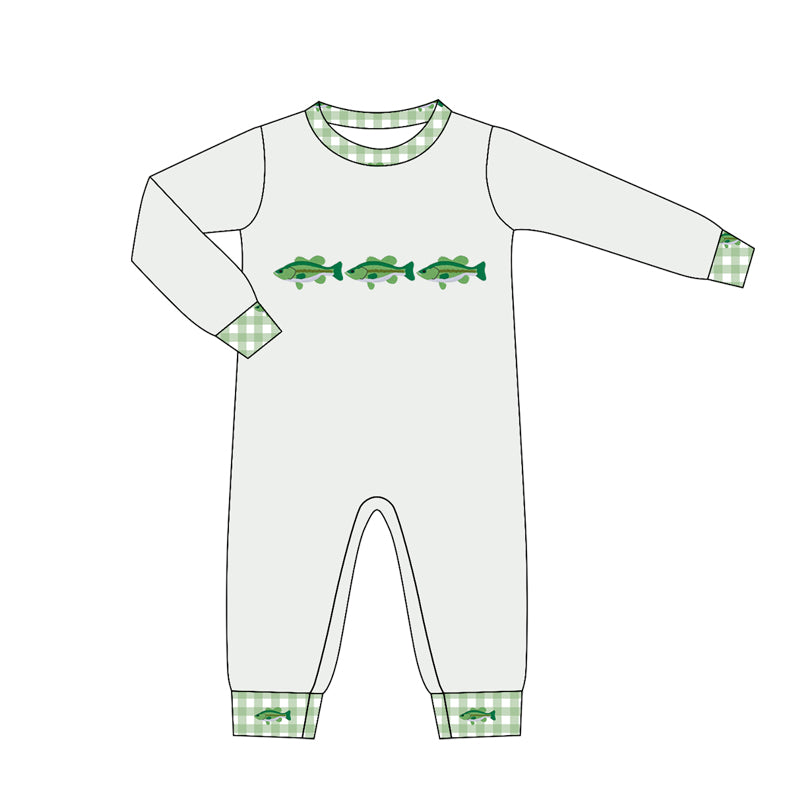 4.16 Baby Boys Fish Print Grey Long Sleeve Romper Preorder