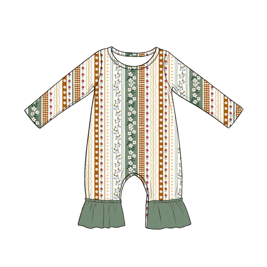 4.20 Baby Girls Striped Floral Long Sleeve Romper With Ruffle Preorder