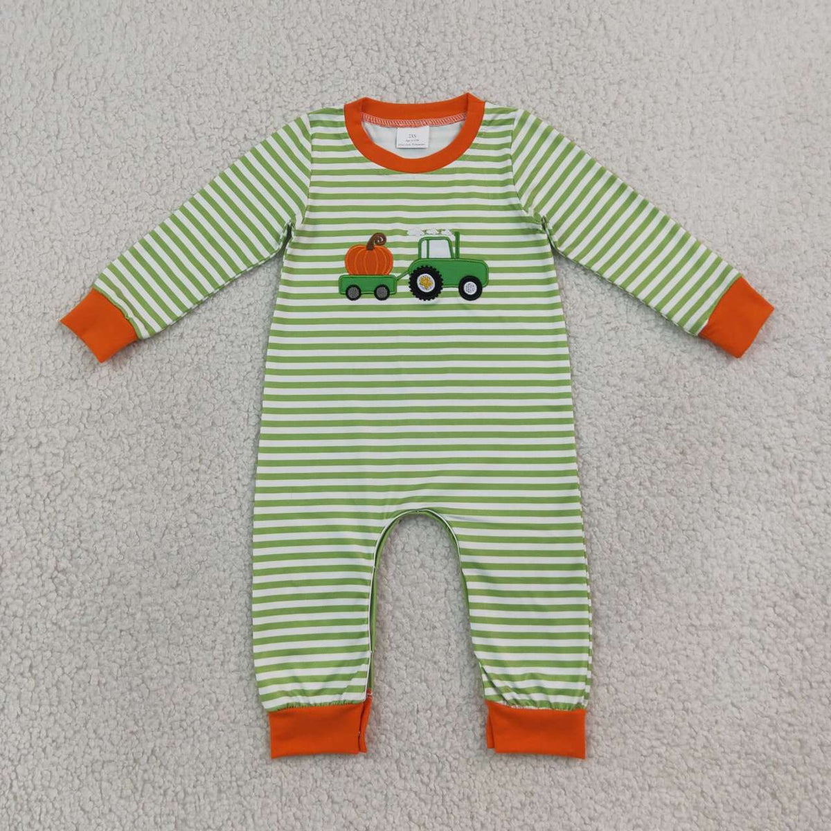 Sibling Baby Boys Embroidery Pumpkin Truck Striped Outfit +Romper
