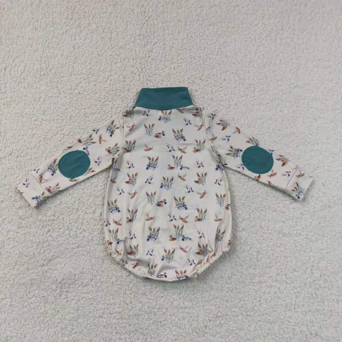 Sibling Baby Boys Mallard Duck Long Sleeve Zipper Bubble Romper