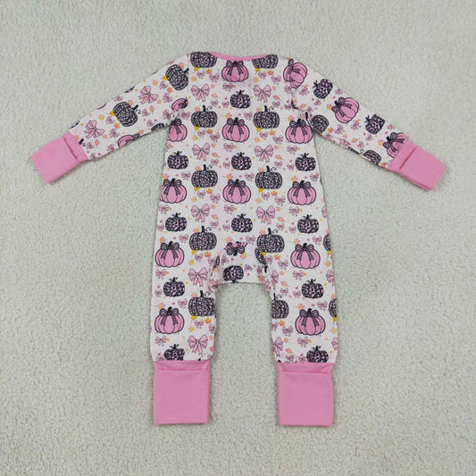 Sibling Baby Girls Pink Pumpkin Pants Pajamas Sets Zipper Rompers