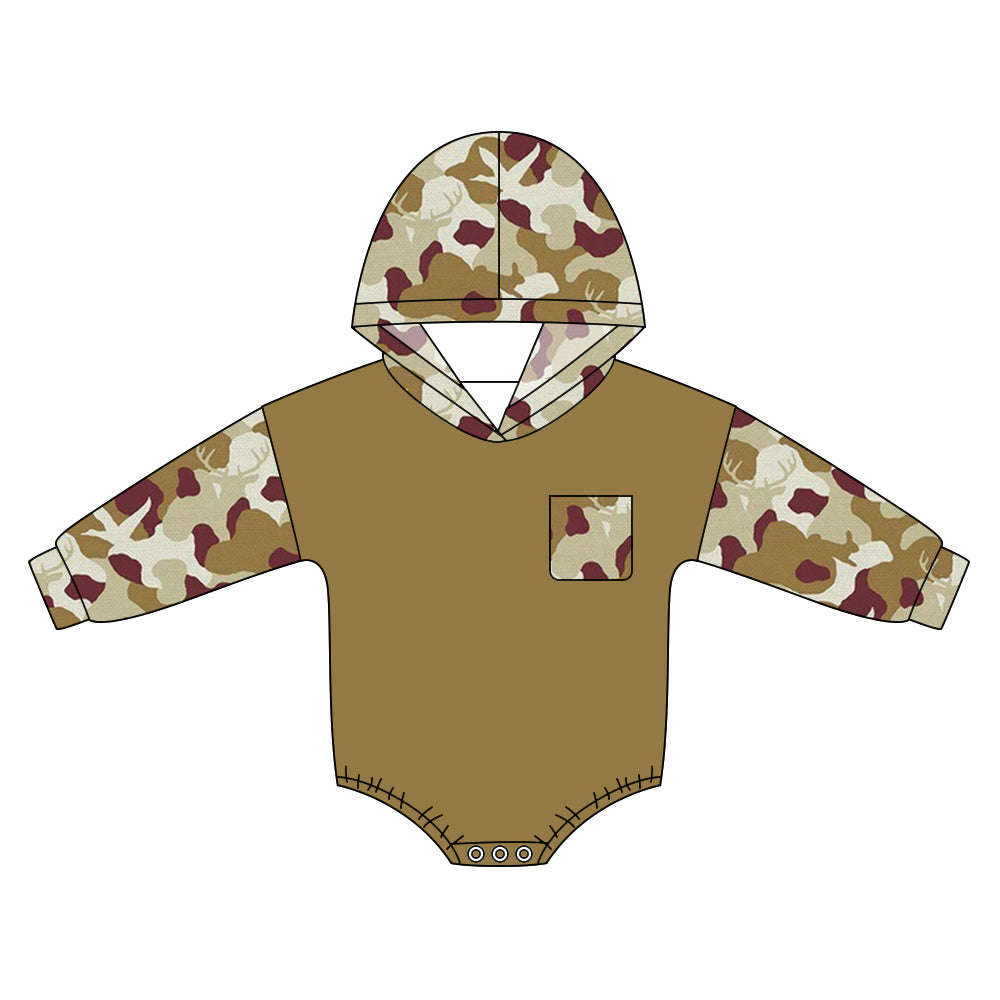 5.20 LR3086 Baby Boys Hunting Deer Camo Long Sleeve Hoodie Romper Preorder