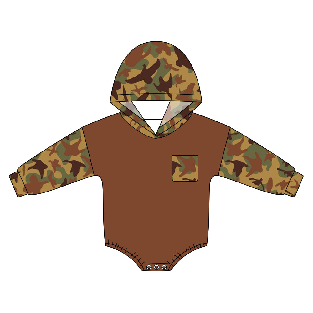 5.20 LR3089 Preorder Baby Boys Brown Camo Long Sleeve Hoodie Romper