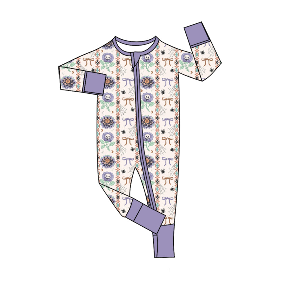 5.20 Baby Pink Halloween Rose & Ghost Zip Romper Preorder