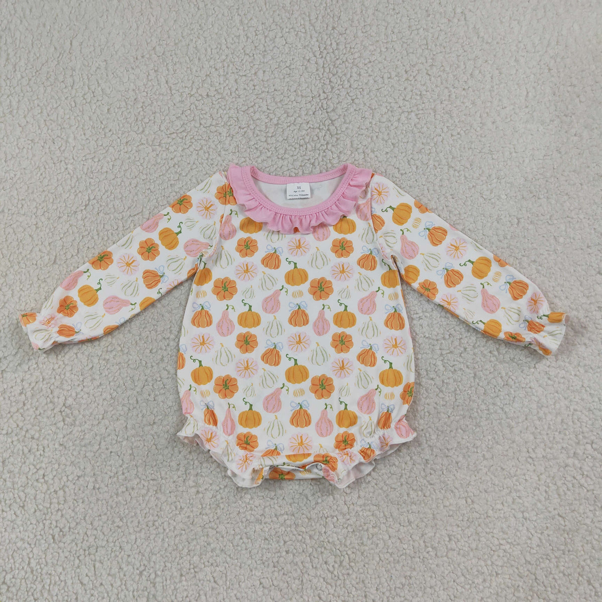 Sibling Baby Girls Pumpkin Tunic Top with Pink Legging Set +Bubble Romper