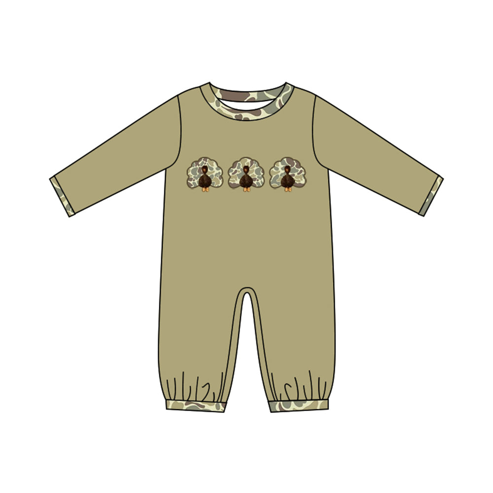 5.29 Preorder Baby Boys Thankgiving Green Camo Turkey Romper