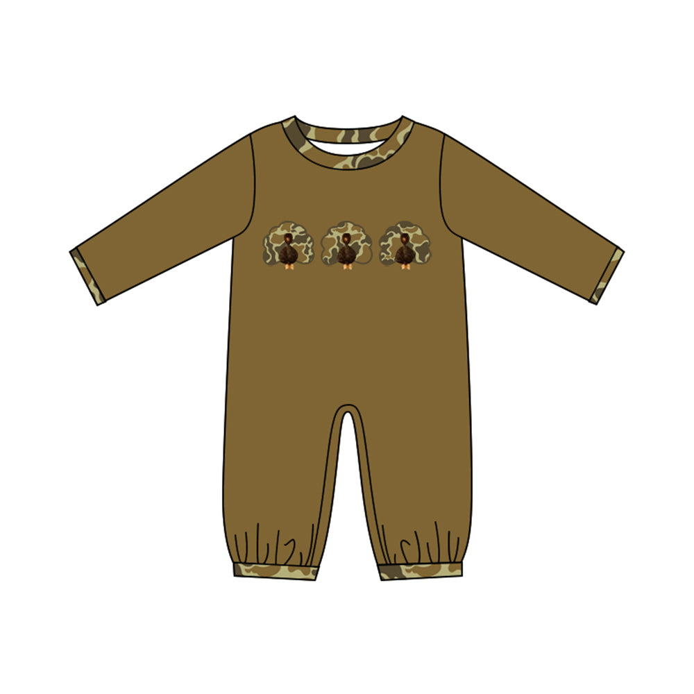 5.29 Preorder Baby Boys Thankgiving Dark Green Camo Turkey Romper