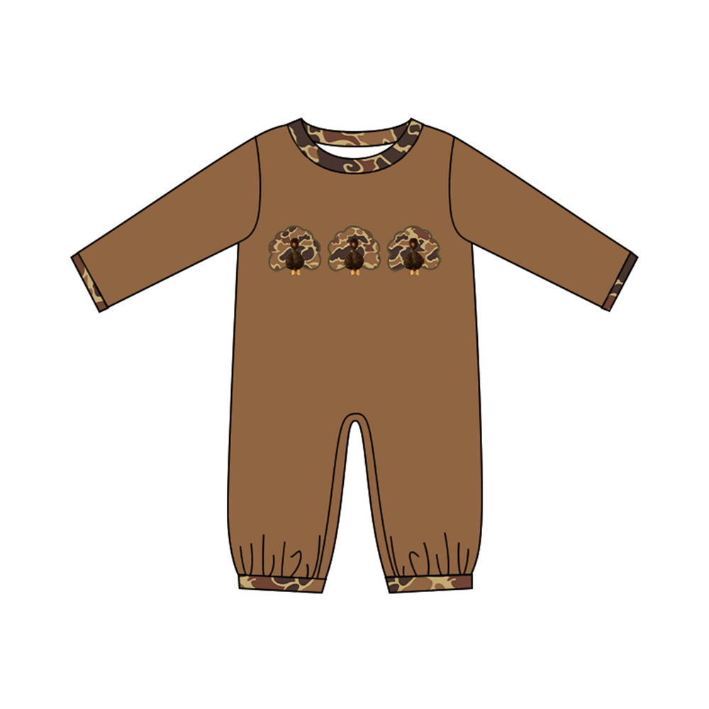 5.29 Preorder Baby Boys Thankgiving Brown Camo Turkey Romper