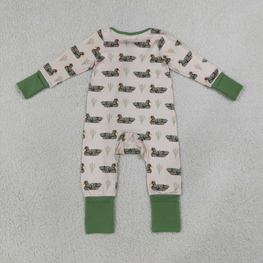 LR3117 Camo Duck Print Baby Zipper Sleeper Romper