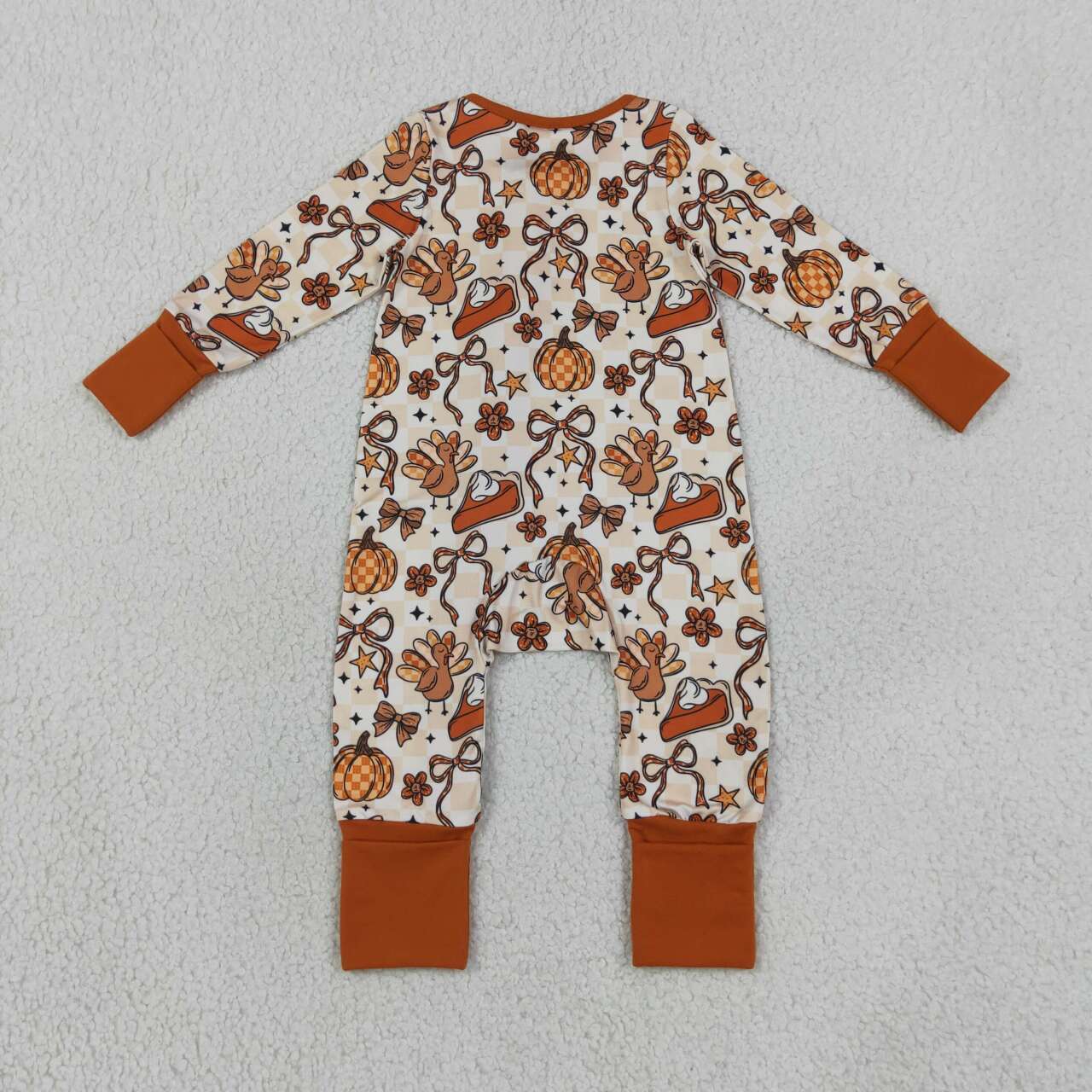 Sibling Baby Girls Bows Pumpkins Turkey Flare Pant Thanksgivings Zip Pullover Set Rompers