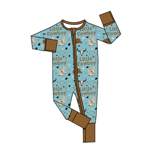 6.27 Preorder LR3124 Little Cowboy Boots Print Baby Boys Western Zipper Sleeper Romper