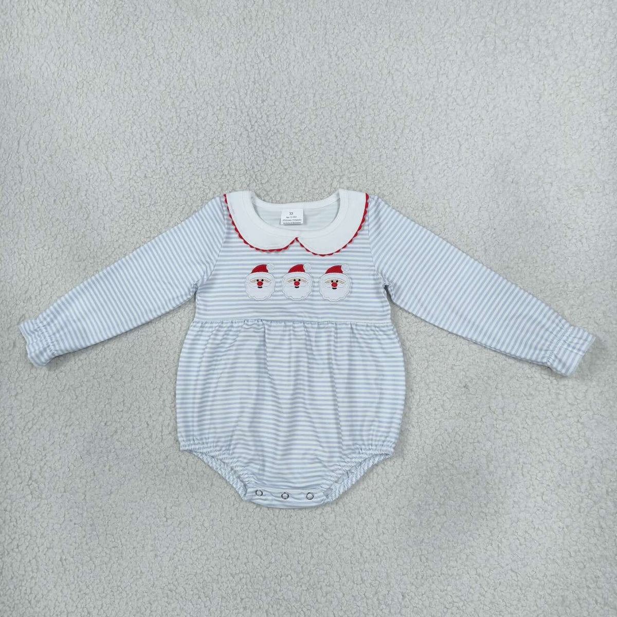 Sibling Baby Girls Christmas Embroidery Santa Striped Long Sleeve Dress and Romper