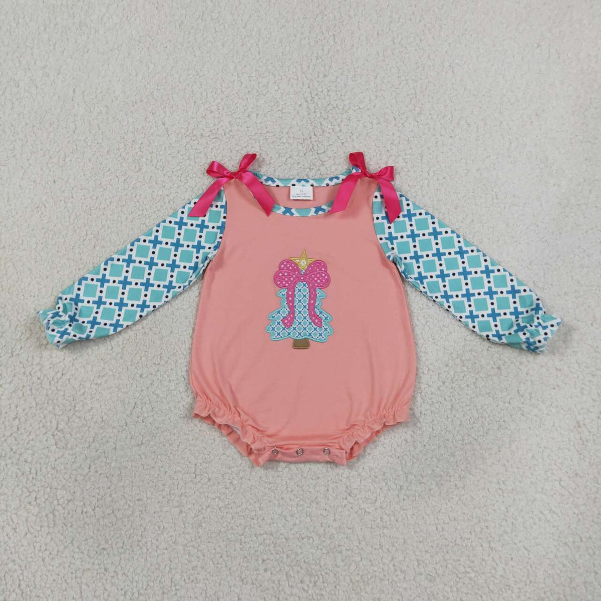 Sibling Baby Girls Christmas Tree Long Sleeve Top Outfit and Romper