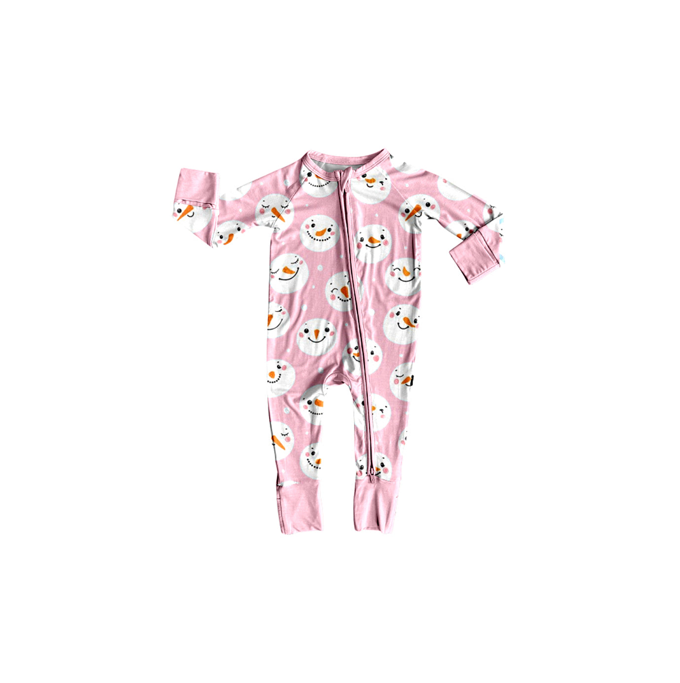 7.25 Preorder Baby Girls Snowman Pink Zipper Romper