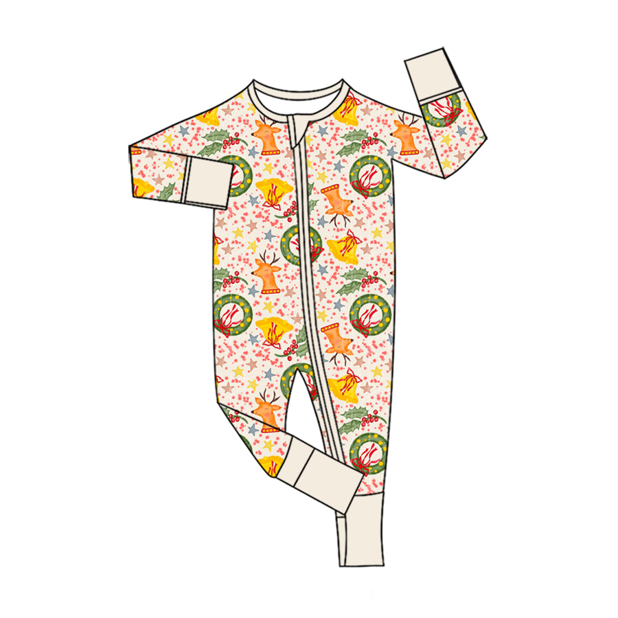 7.30 Preorder Baby Girls Deer Holly Christmas Long Sleeve Zipper Romper