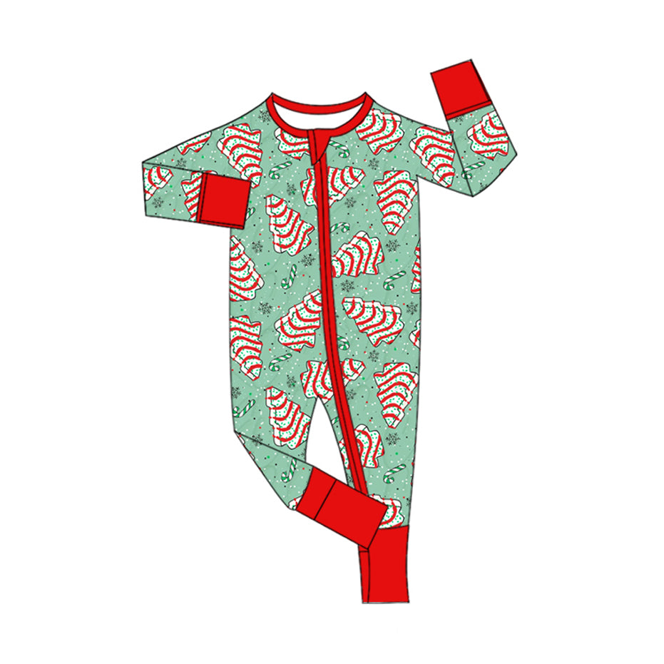 7.30 Preorder Baby Girls Red Christmas Tree Cake Long Sleeve Zipper Romper