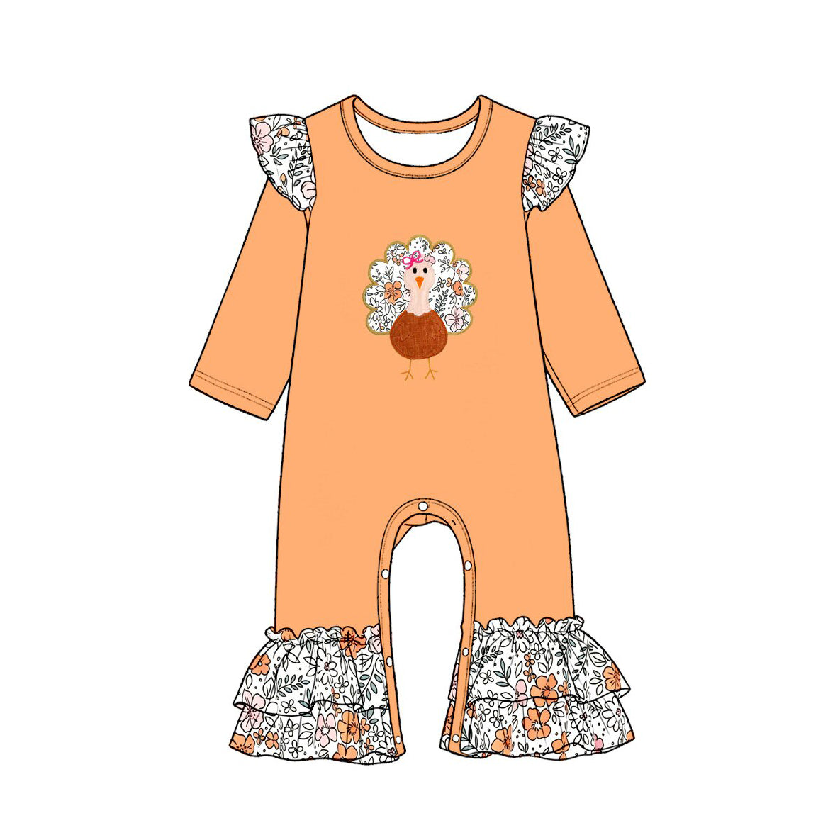 7.30 Preorder Baby Girls Thankgiving Turkey Long Sleeve Romper
