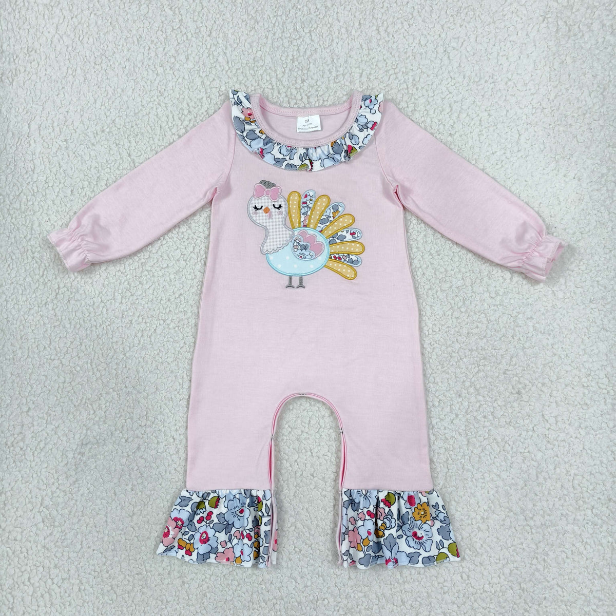 Sibling Baby Girls Thanksgiving Embroidery Turkey Floral Pants Outfit and Romper