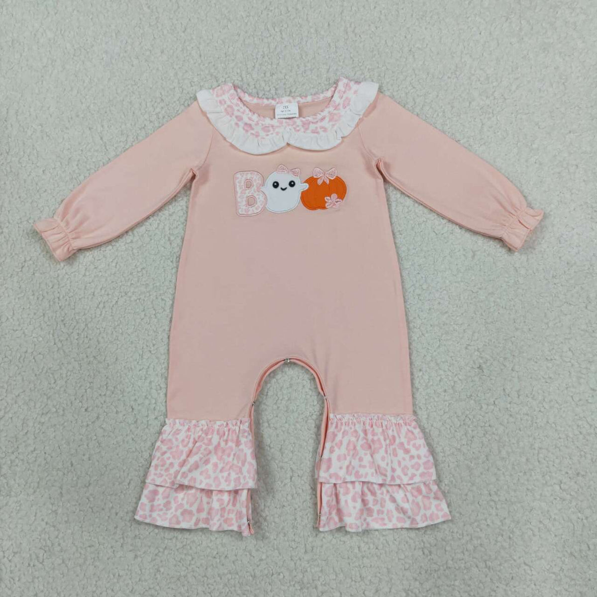 Sibling Baby Girls Halloween Embroidery Boo Ghost Pumpkin Leopard Pants Outfit and Romper