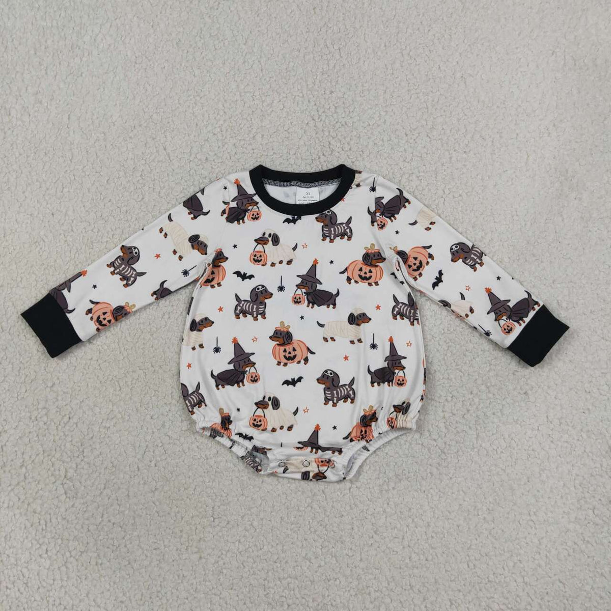 LR3238 Dog Pumpkin Bat Print Baby Boys Halloween Romper