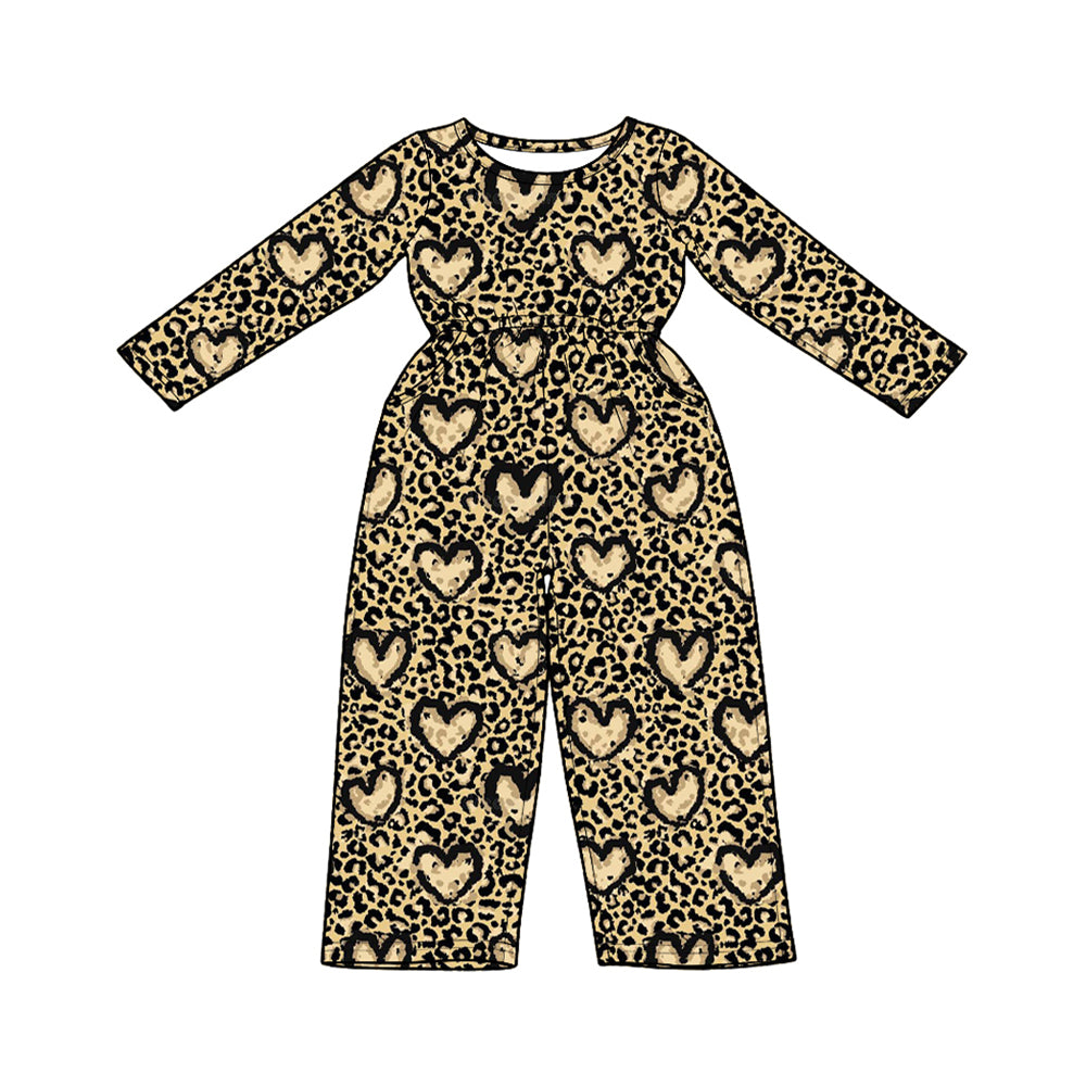 8.10 LR3258 Preorder Hearts Leopard Print Girls Valentine's Day Straight Jumpsuits