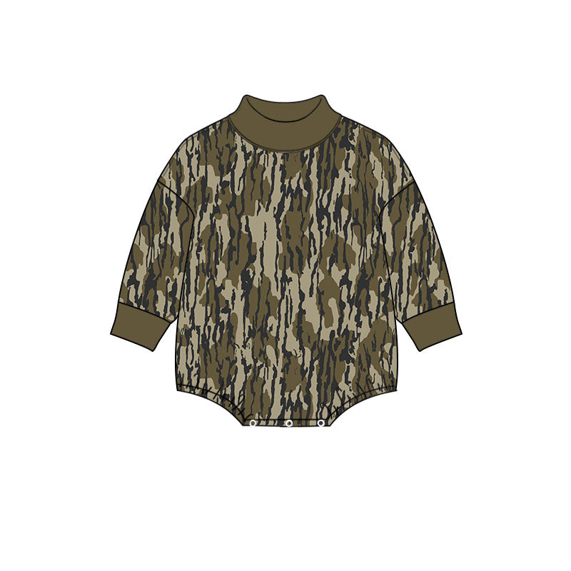 8.11 Preorder Baby Boys Green Camo Long Sleeve Bubble Romper