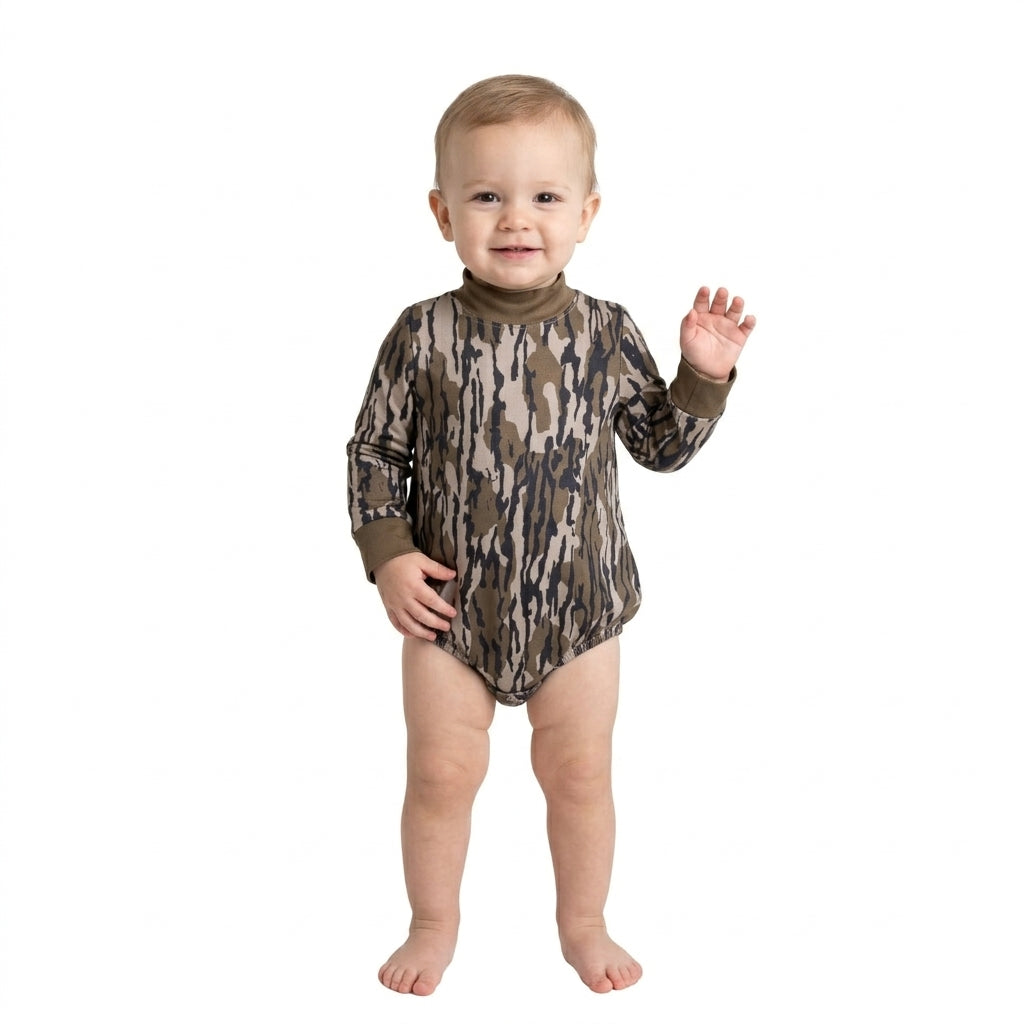 LR3259 Camo Baby Mock Neck Long Sleeve Bubble Romper