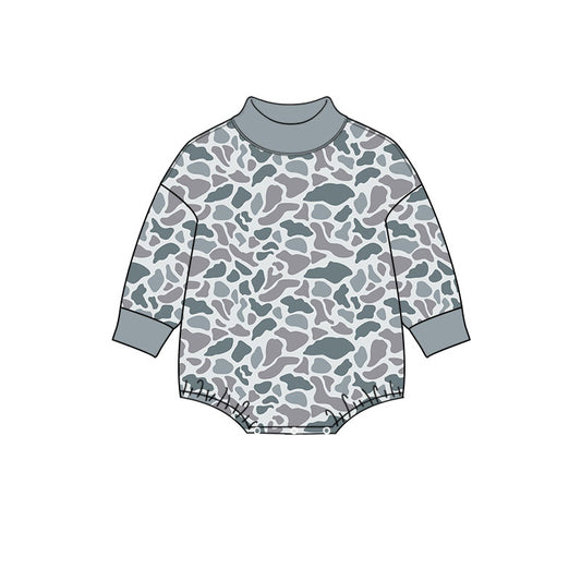 8.11 Preorder Baby Boys Grey Camo Long Sleeve Bubble Romper