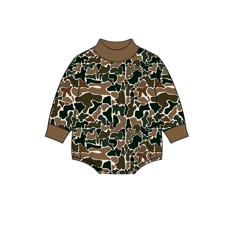 8.11 Preorder Baby Boys Brown Camo Long Sleeve Bubble Romper