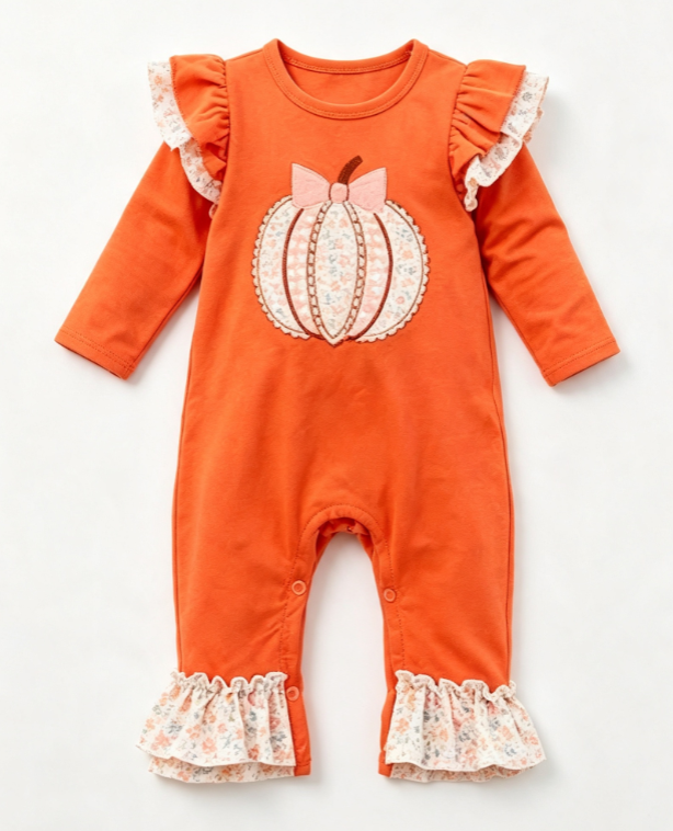 8.11 Preorder Baby Girls Pumpkin Orange Long Sleeve Romper