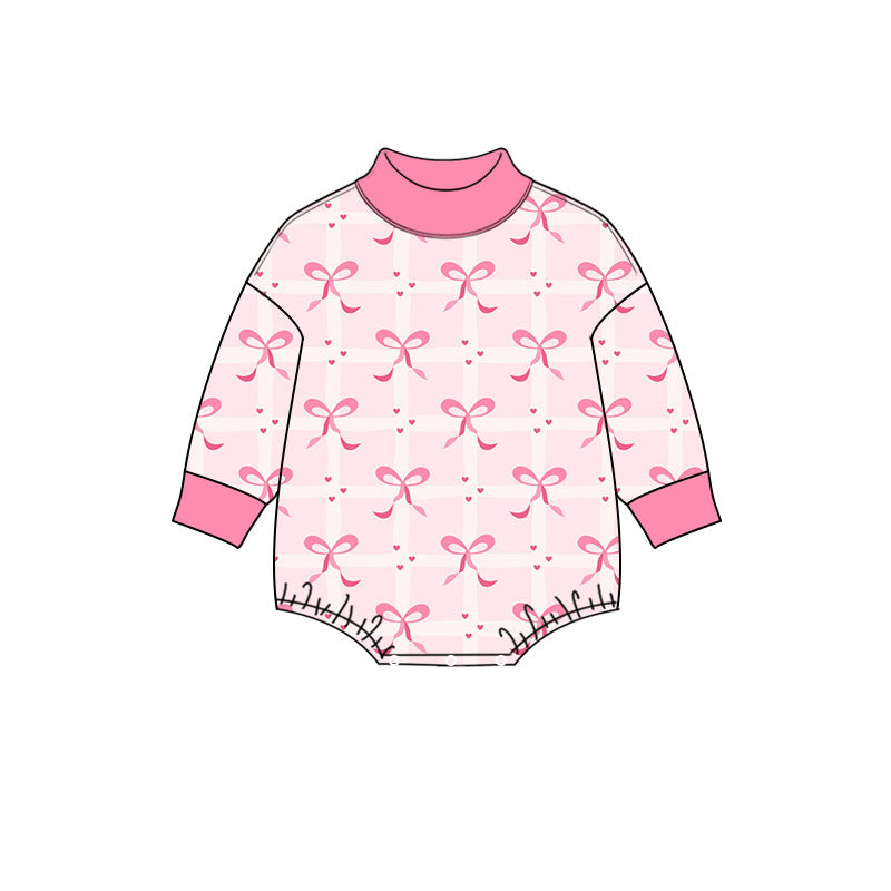 8.12 LR3274 Preorder Hearts Bows Pink Checkered Print Baby Girls Valentine's Day Romper