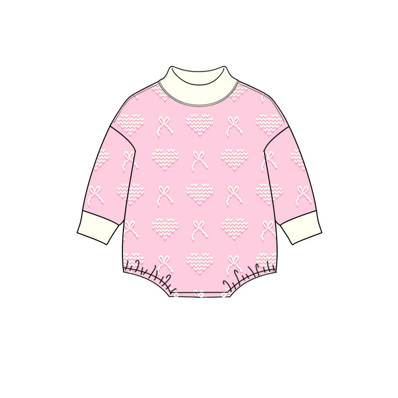 8.12 LR3275 Preorder Hearts Bows Pink Print Baby Girls Valentine's Day Romper