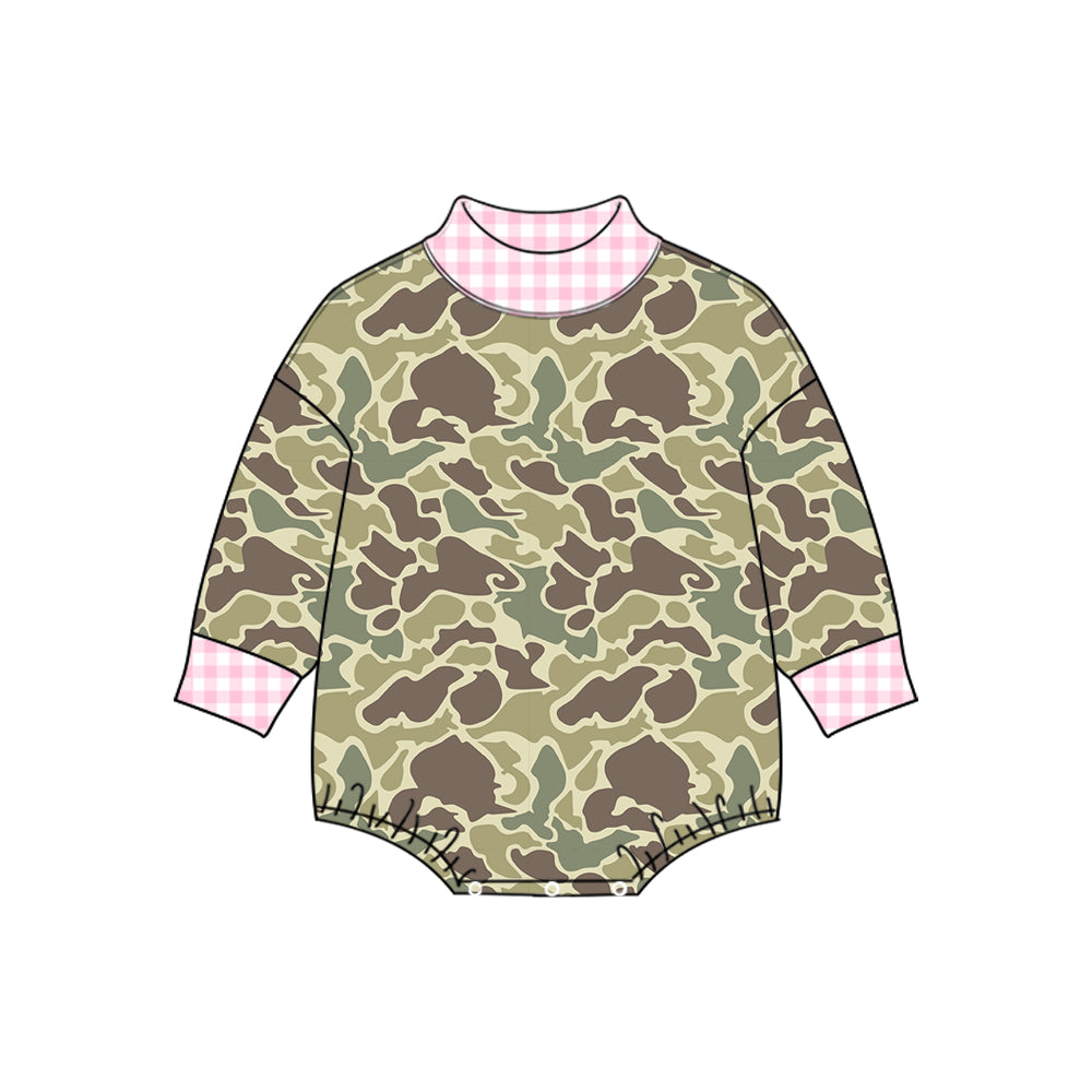8.13 LR3280 Preorder Brown Green Camo Print Baby Girls Romper