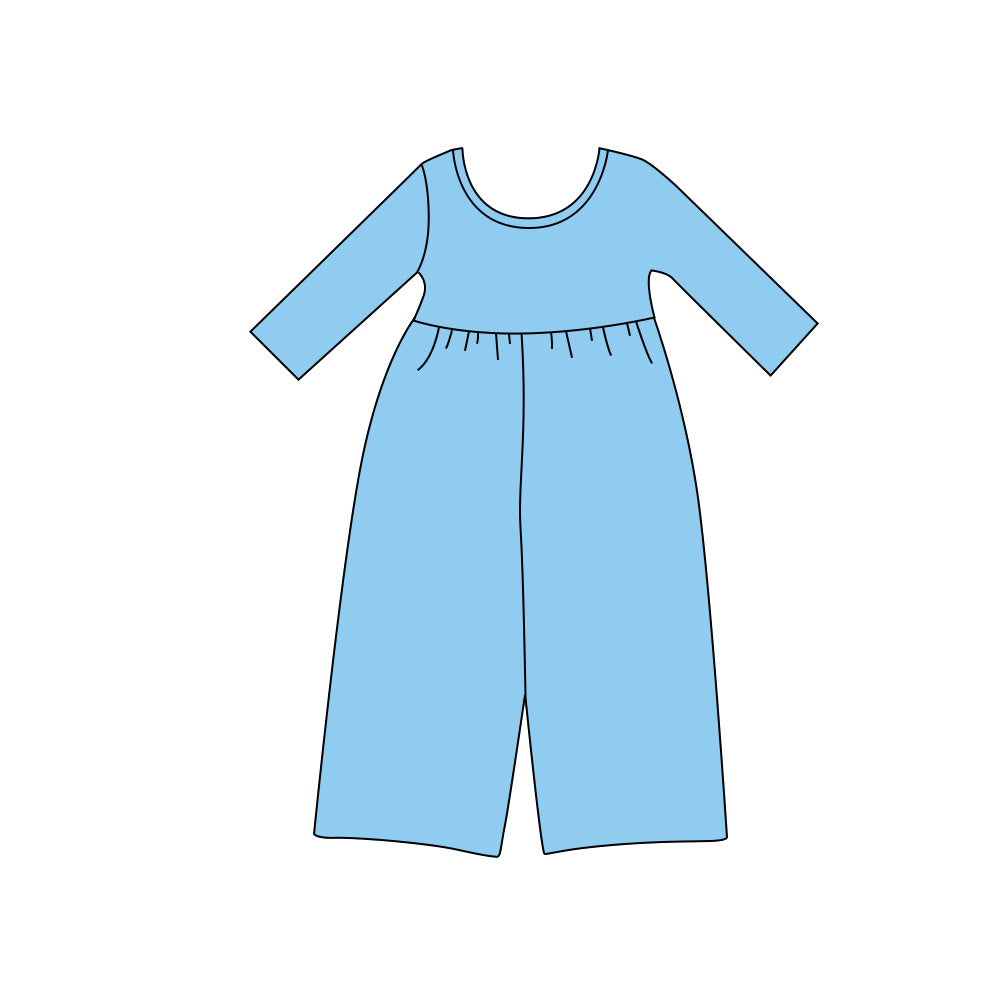 8.13 Preorder Kids Girls Blue Long Sleeve Elastic Waist Wide Leg Jumpsuit