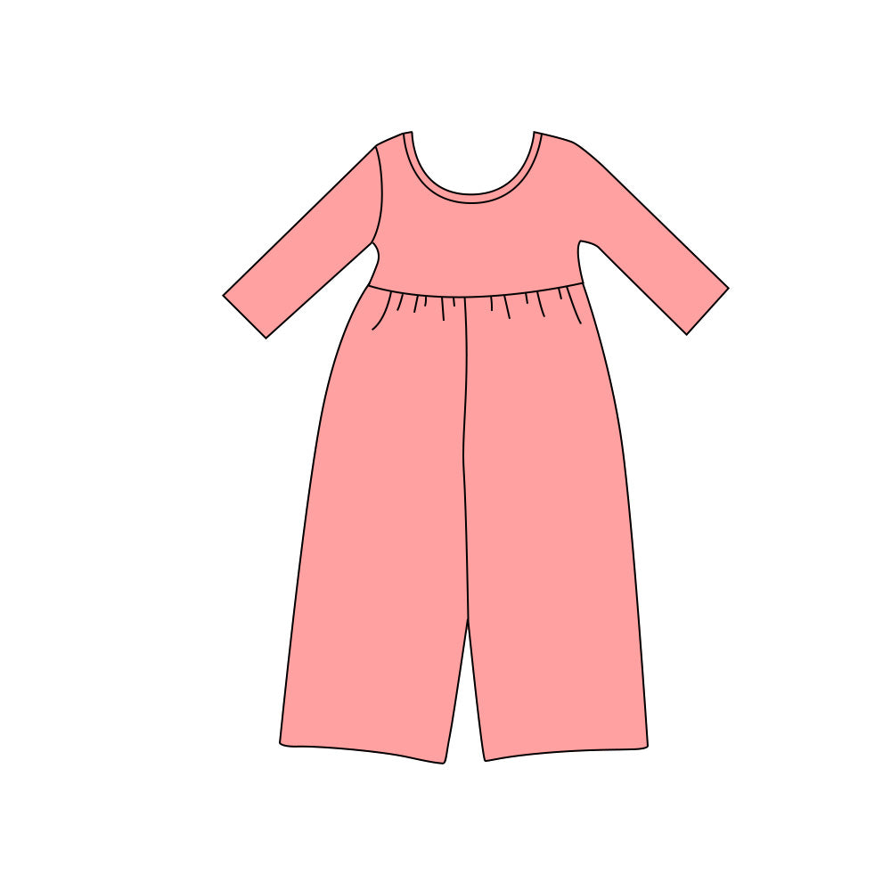 8.13 Preorder Kids Girls Peach Pink Long Sleeve Elastic Waist Wide Leg Jumpsuit