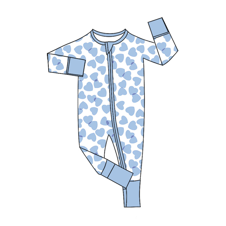 8.14 LR3297 Preorder Blue Hearts Print Baby Boys Valentine's Day Zipper Sleeper Romper