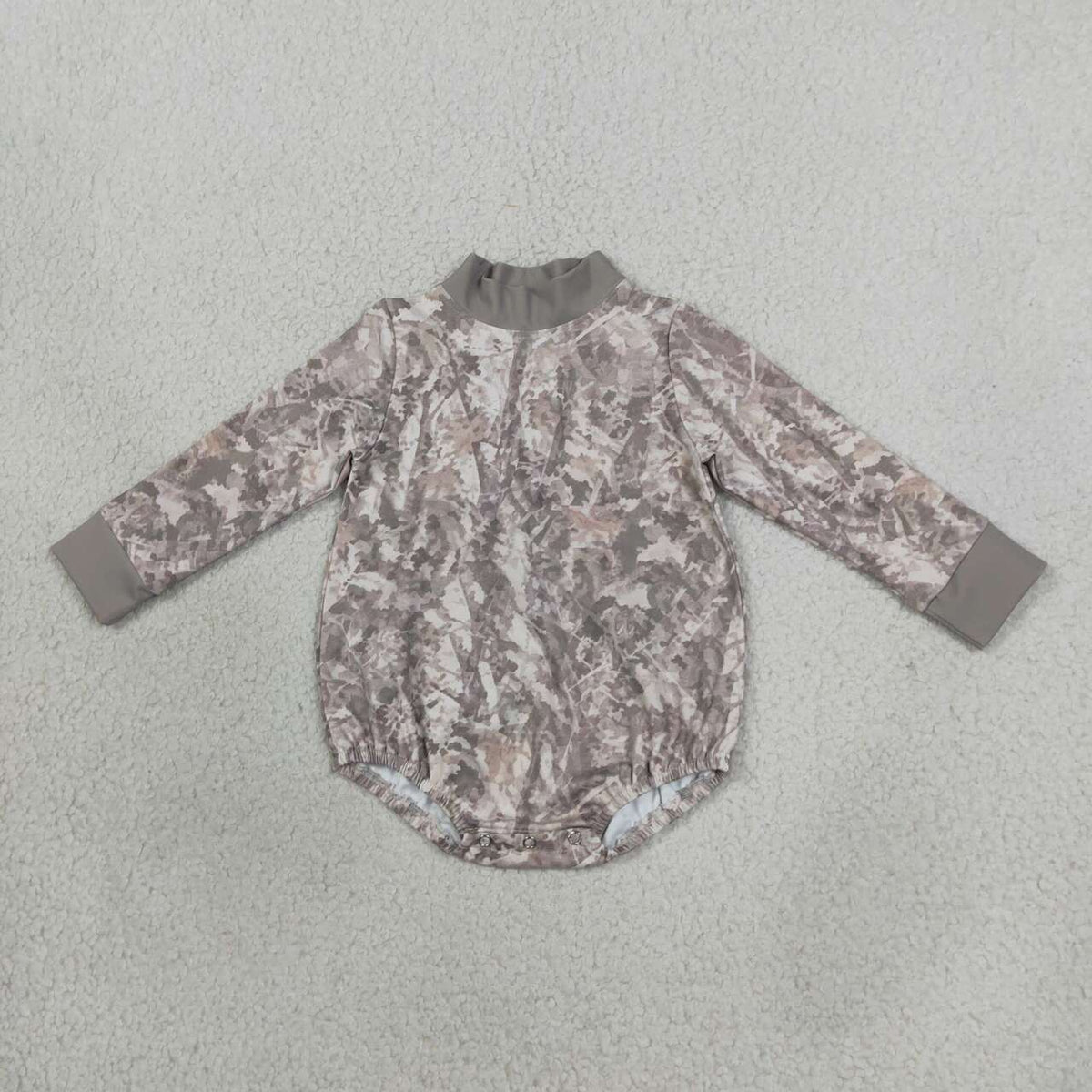 LR3308 Grey Branch Camo Baby Boys Mock Neck Yoga Romper