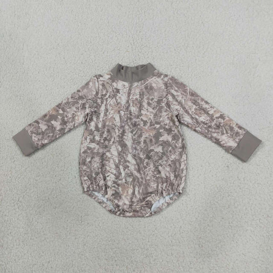 LR3308 Grey Branch Camo Baby Boys Mock Neck Yoga Romper