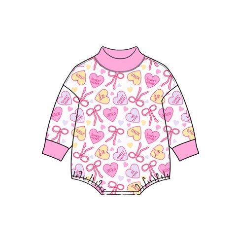 8.27 LR3314 Preorder Colorful Hearts Bows XOXO Print Baby Girls Valentine's Day Mocknecks Romper