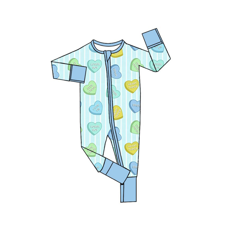8.26 LR3326 Preorder Baby Boys Blue Heart Candy Long Sleeve Zipper Romper