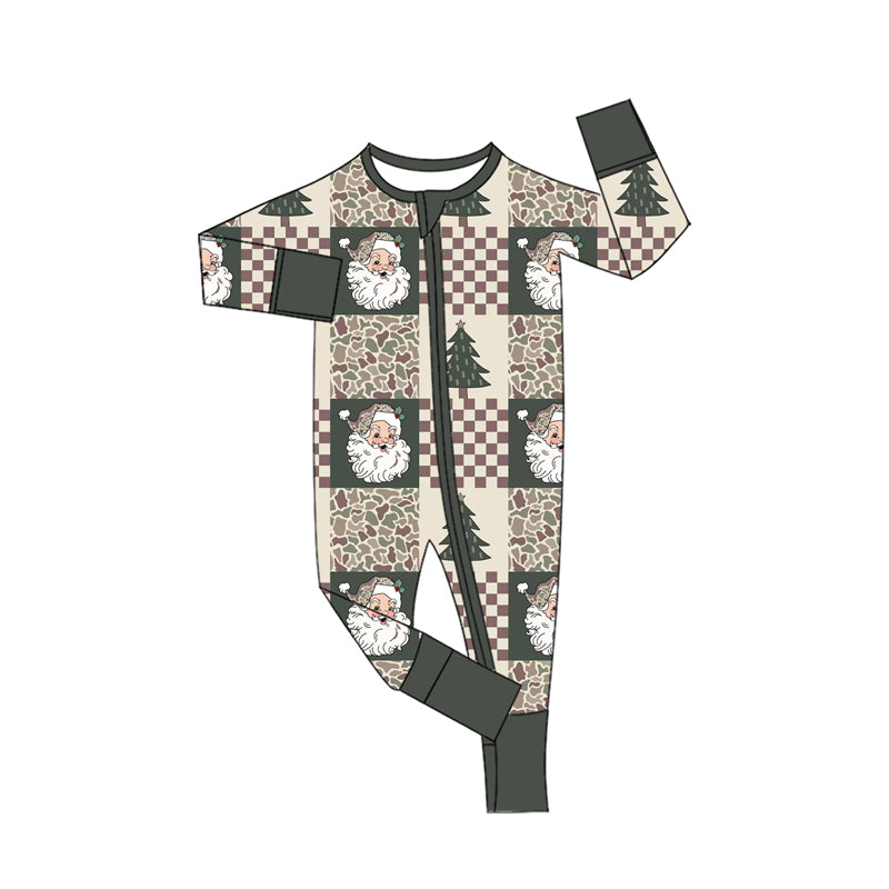 9.11 Preorder LR3346 Baby Boys Christmas Santa Tree Patch Zipper Romper