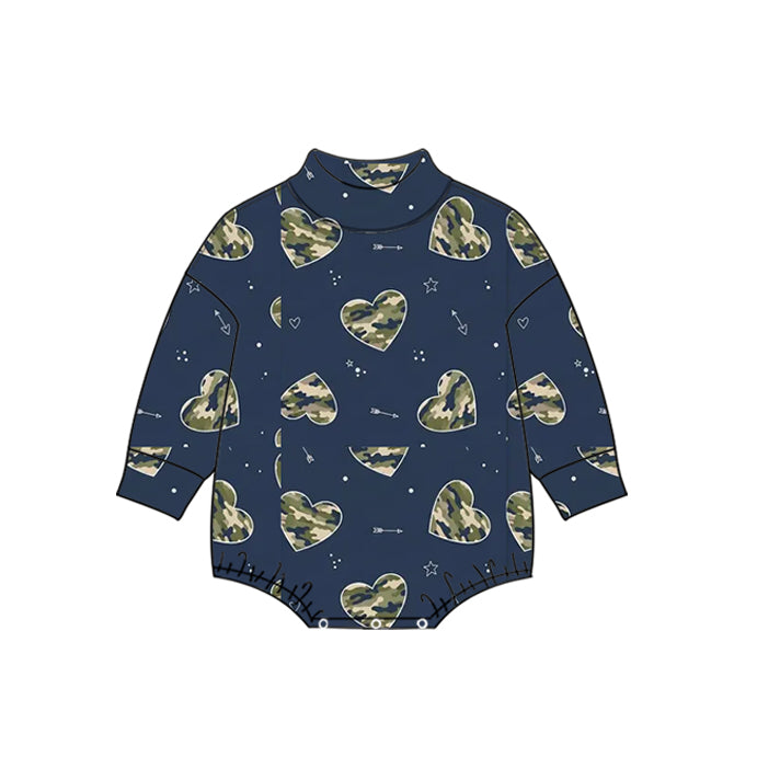 10.17 Preorder LR3401 Baby Boys Camo Heart Long Sleeve Romper