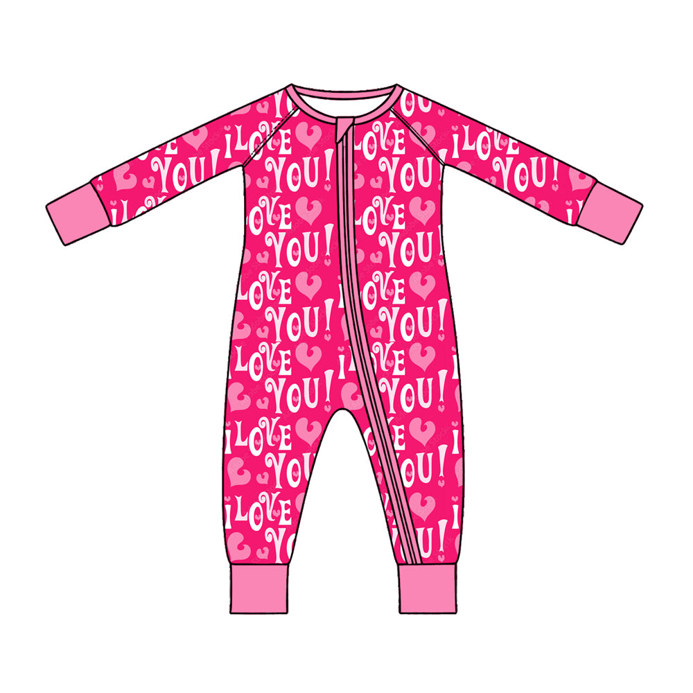 10.19 LR3409 Preorder LOVE YOU Heart Print Baby Girls Valentine's Day Zipper Sleeper Romper