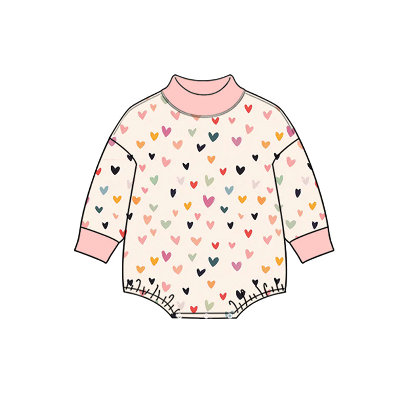 10.26 LR3425 Preorder Colorful Heart Print Baby Mock Neck Long Sleeve Romper