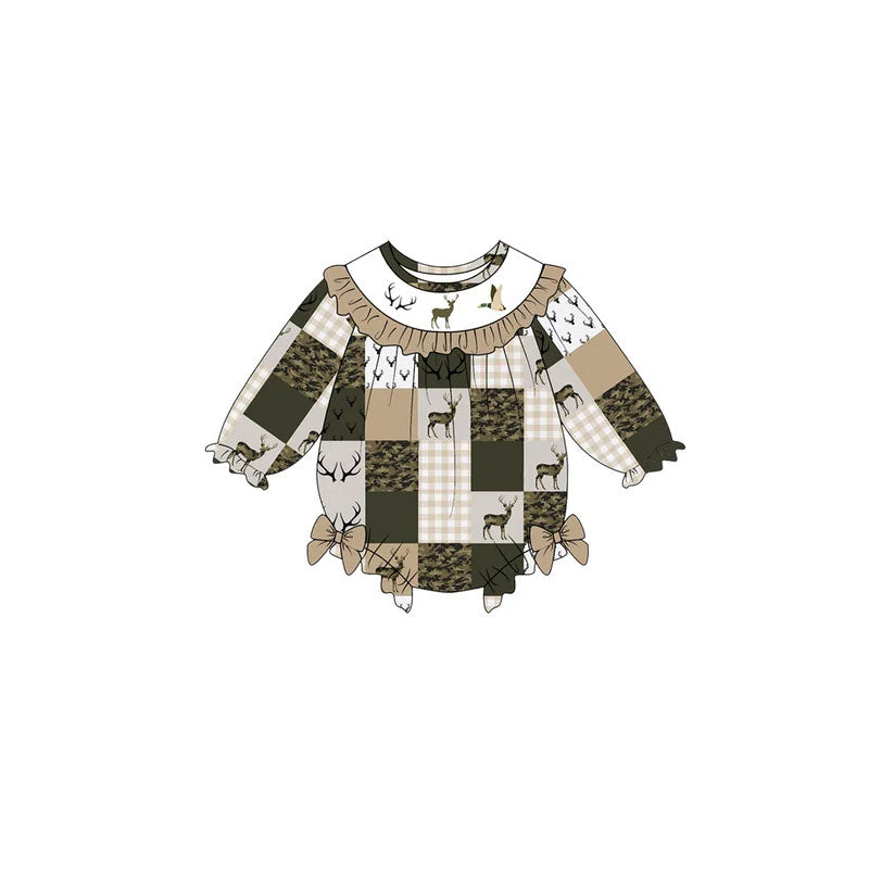 10.30 LR3446 Preorder Baby Girls Hunting Deer Duck Patch Long Sleeve Romper