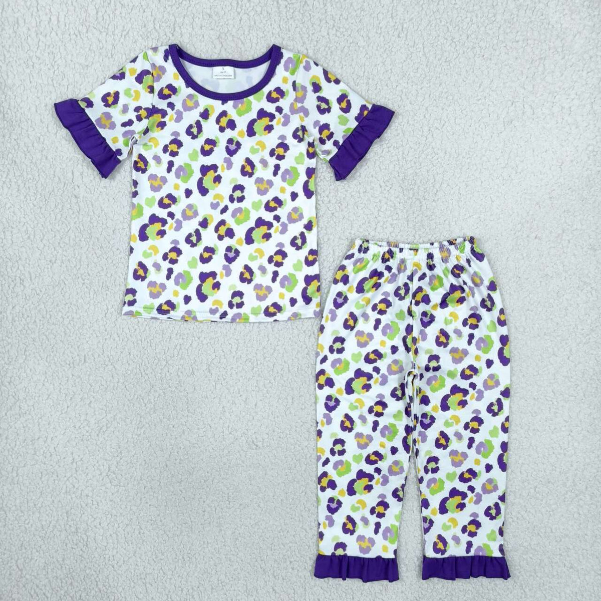 GSPO2388 Purple Leopard Print Girls Mardi Gras Pajamas Clothes Set