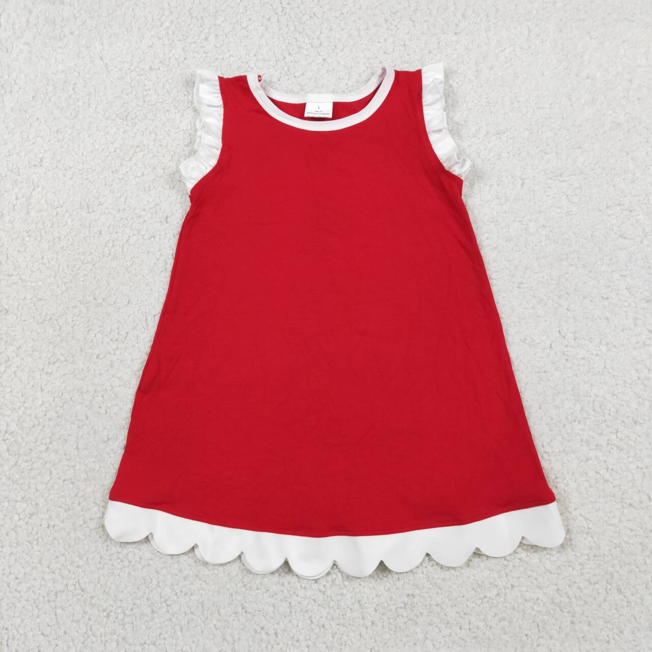 Toddler Red Cotton Scalloped Edge Ruffle Girls Summer Dress