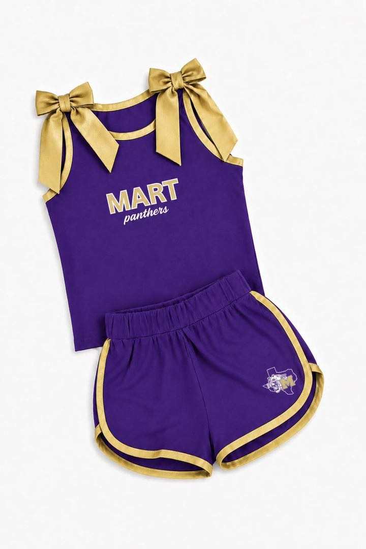 (Custom Design Preorder MOQ 5) Teams Mart Panthers Gold Bows Vest Top Shorts Girls Summer Yoga Clothes Set